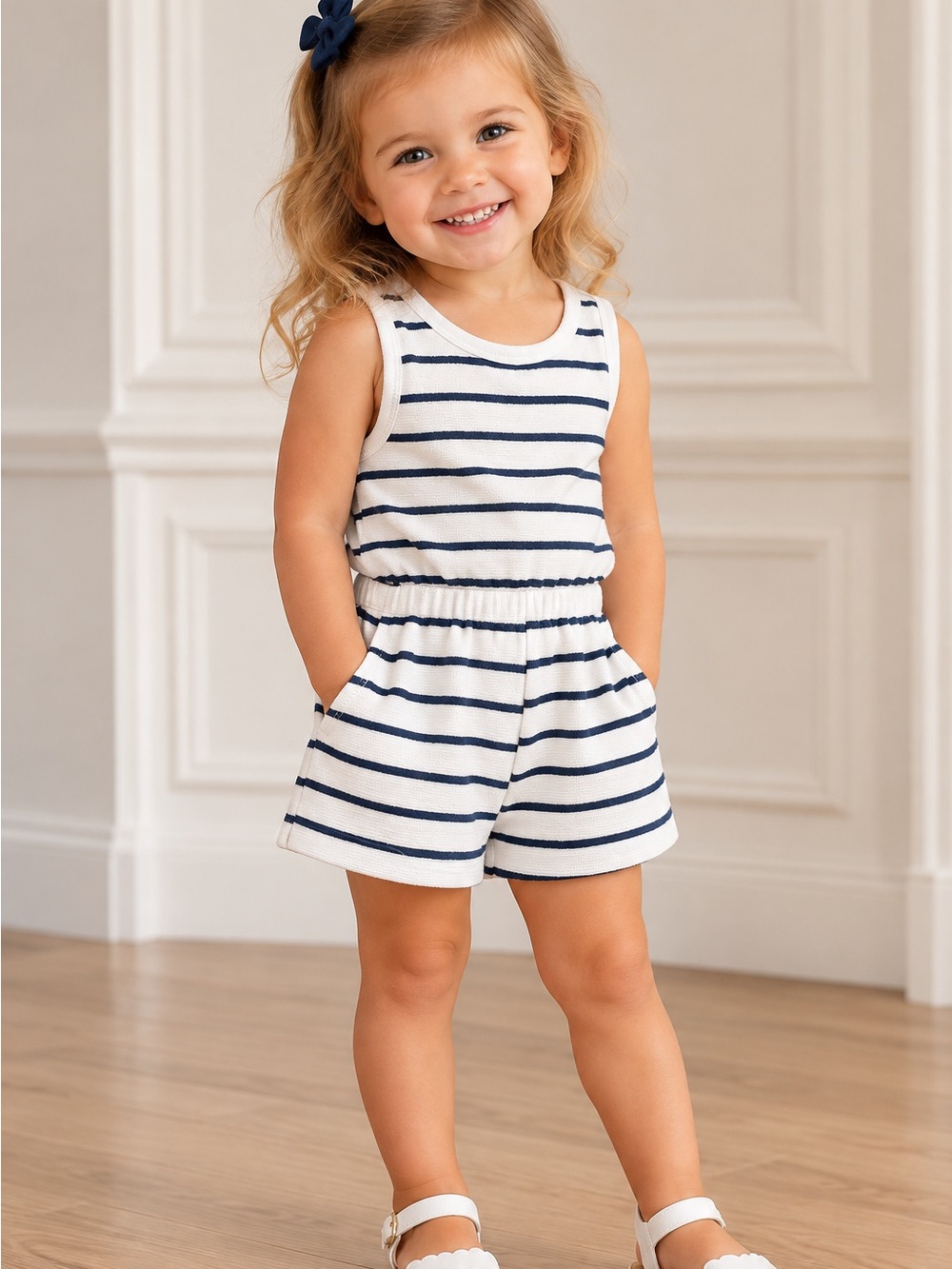 NWT Faherty Kids Cabana Terry Romper White Surf Stripe 2T